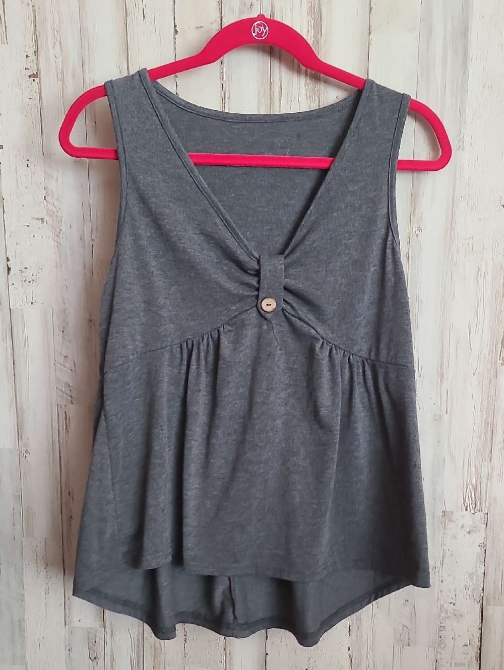Unbranded Gray V-Neck Gathered Tank Top with Button Detail